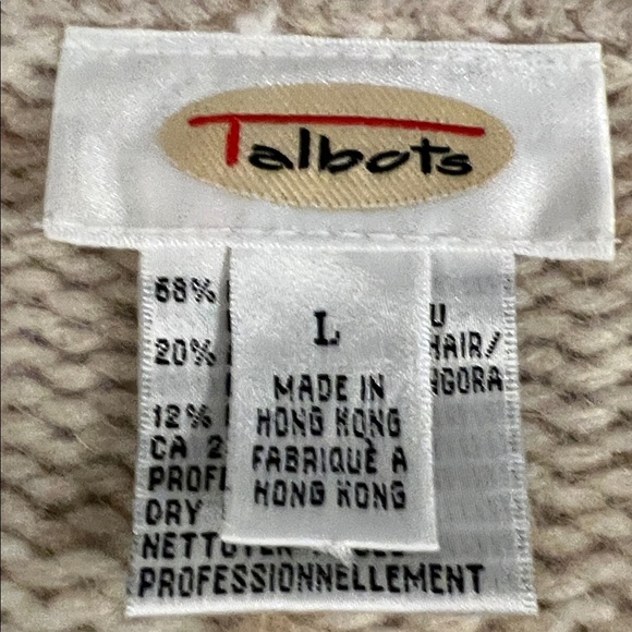 Talbots Size L Wool/ Angora Cream/Tan/Beige Classic Luxury Plaid Knit Sweater - Picture 8 of 9